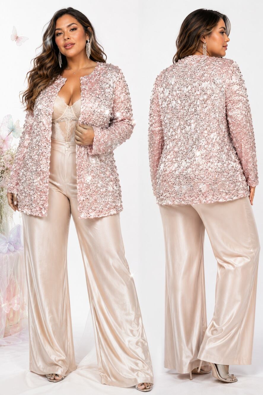 Vtg Pastel Satin Gathered Sequin Whimsy Ethereal Jacket Womens Size 1X Statement